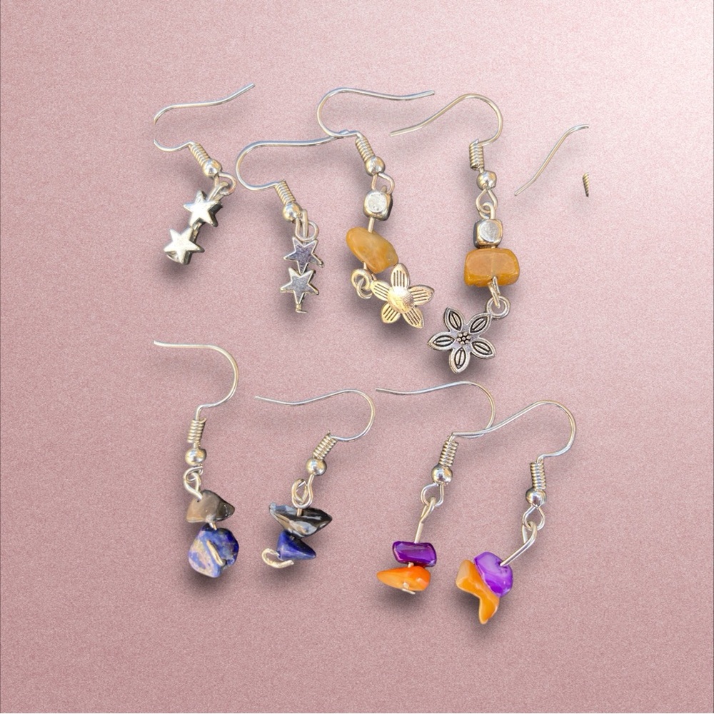Handmade Gemstone Crystal Earrings 8 pair hook wire pierced new unused - Picture 3 of 6